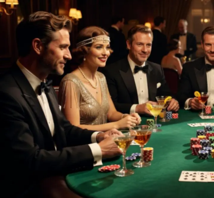 Stół pokerowy w eleganckim, przyciemnionym wnętrzu
