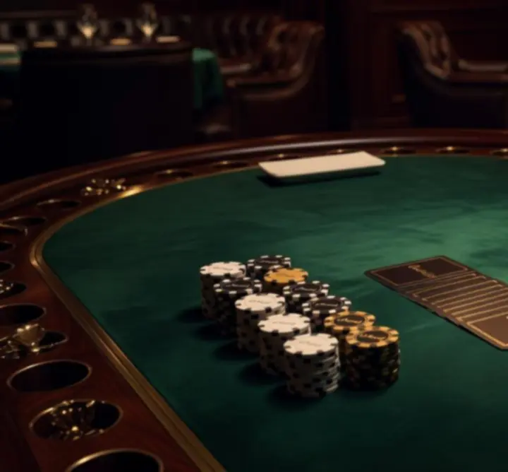Profesjonalny stół pokerowy z żetonami i kartami